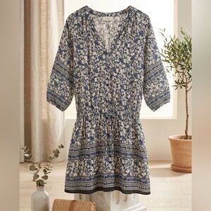 Anthropologie Braeve Floral Mini Dress XS Blue White Boho Romantic Flowy V-Neck